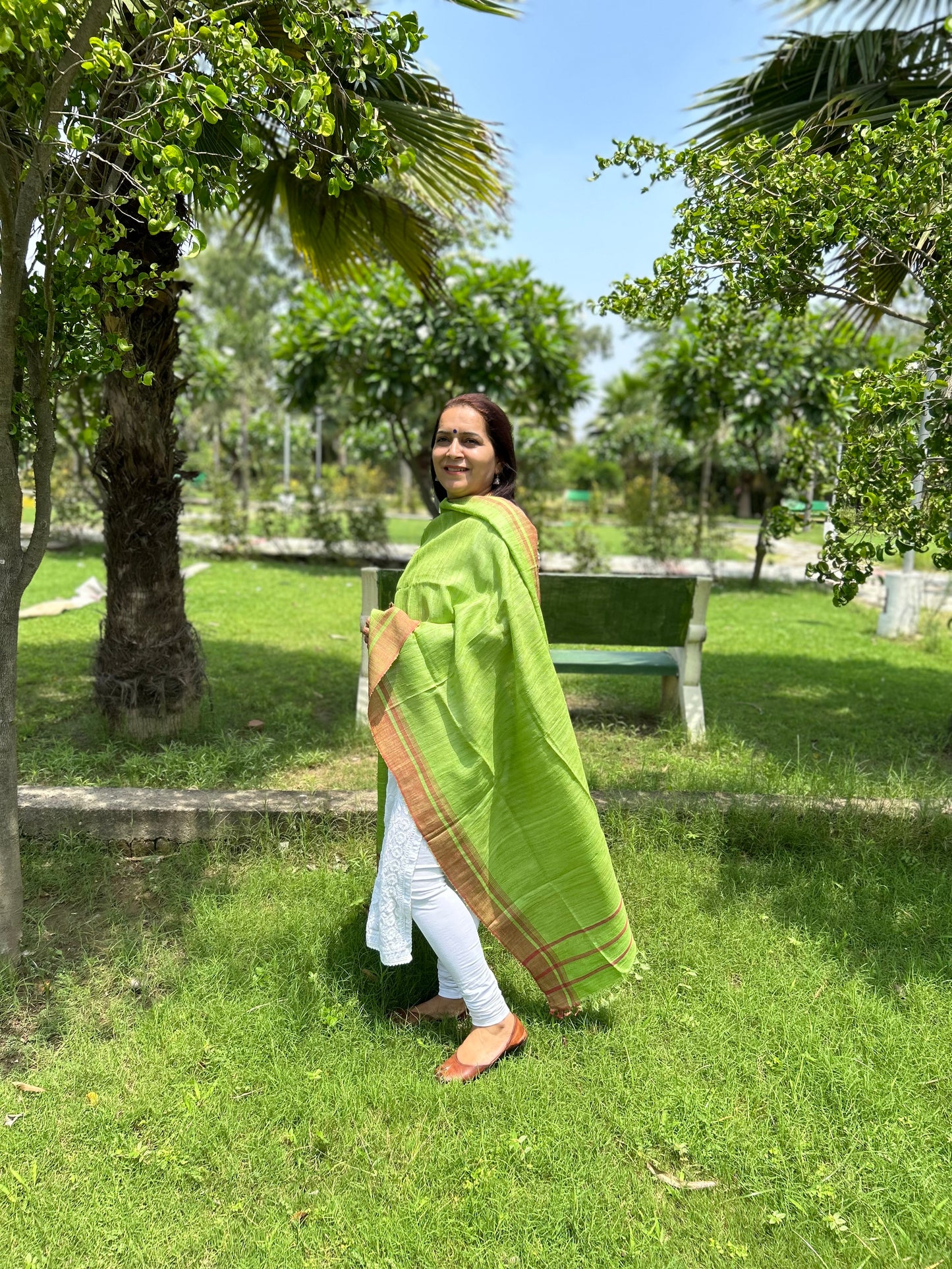 Parrot Green Hand Woven Ghicha Silk Dupatta