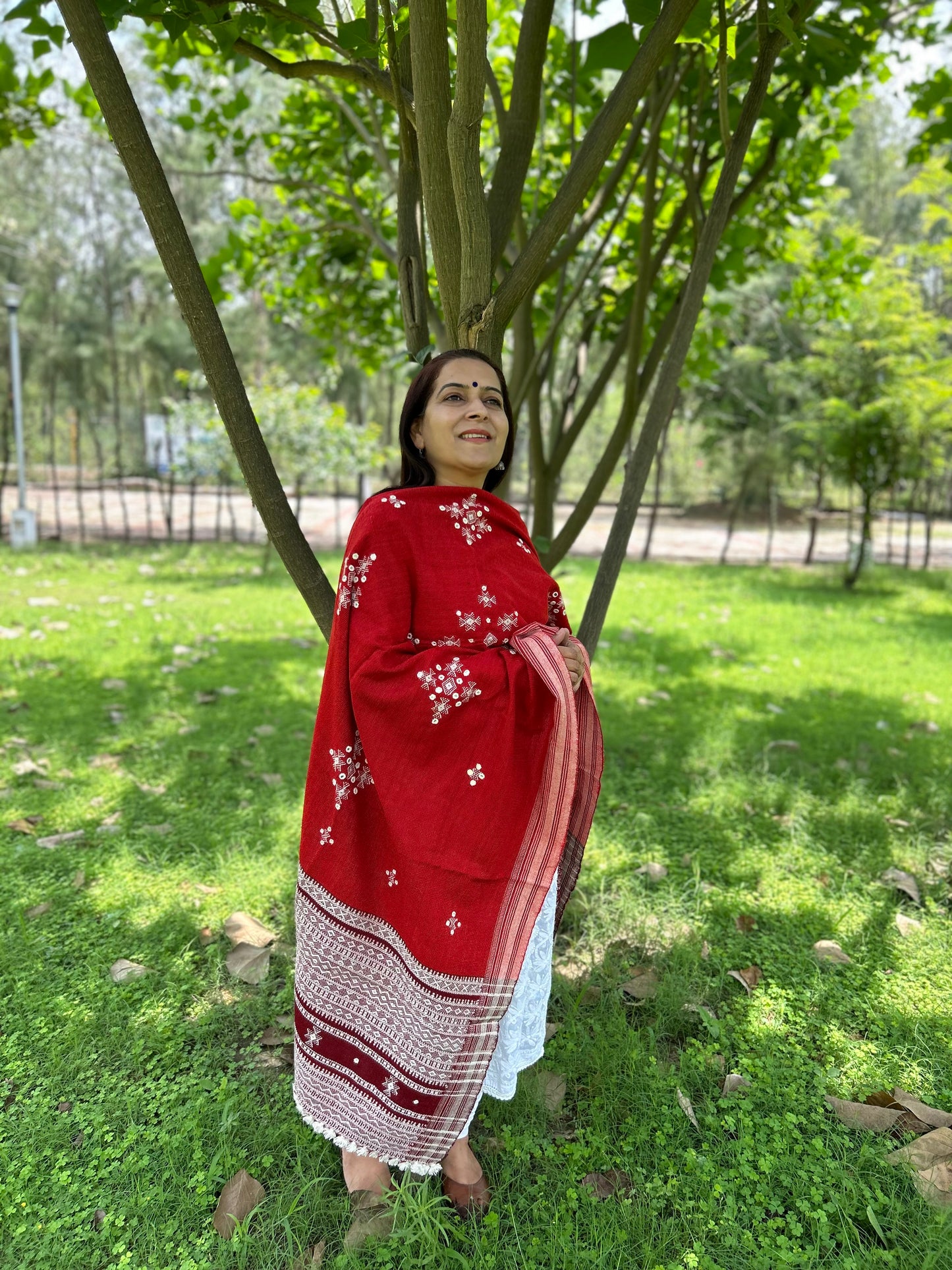 Red Woolen Bhujodi Shawl