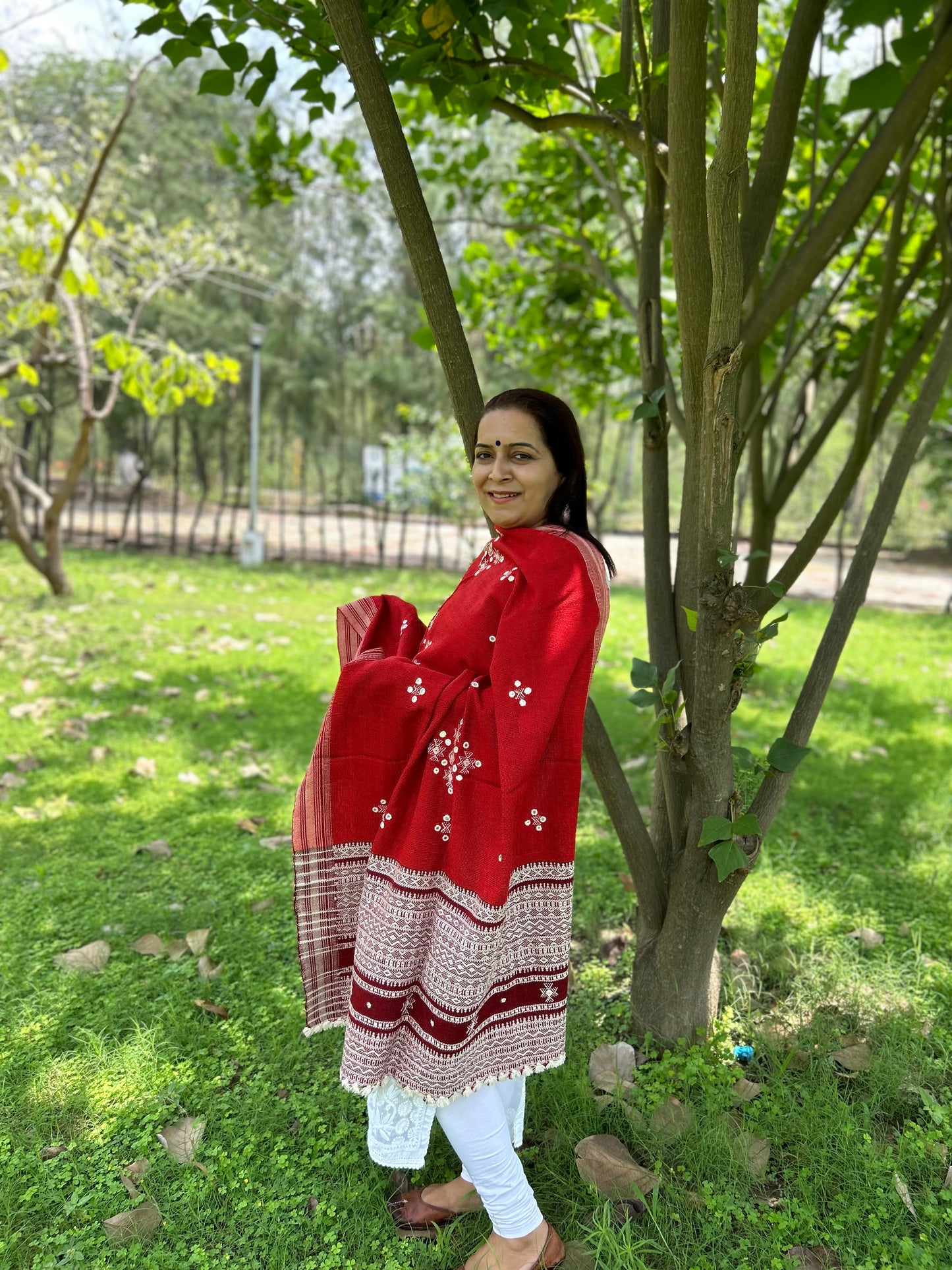 Red Woolen Bhujodi Shawl