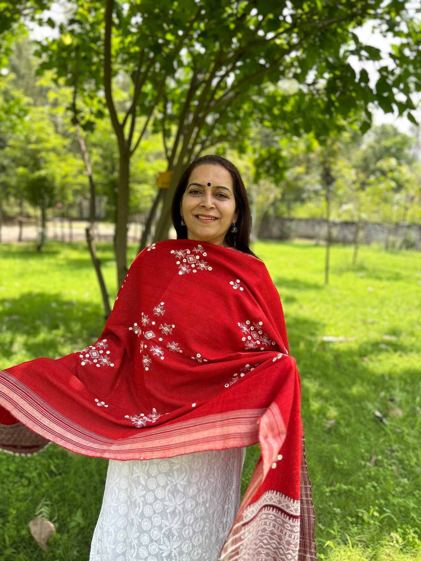 Red Woolen Bhujodi Shawl