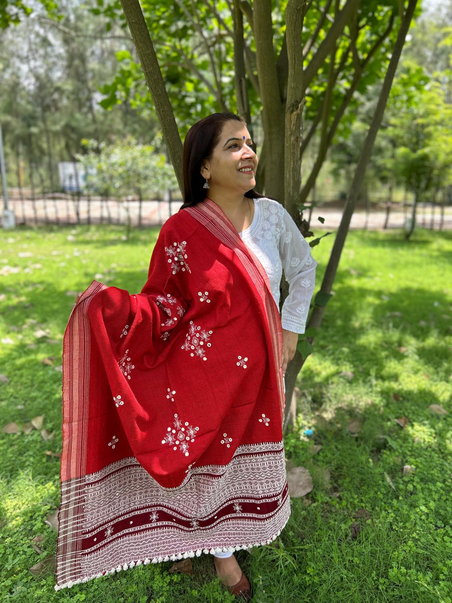 Red Woolen Bhujodi Shawl