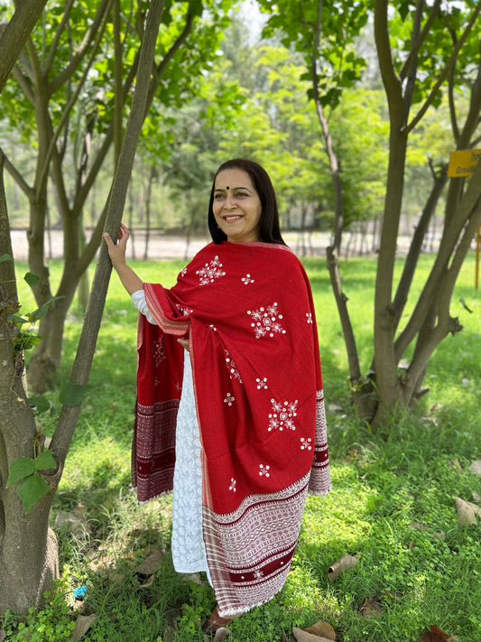Red Woolen Bhujodi Shawl