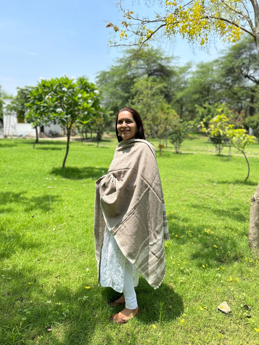 Grey Wool Bhujodi Shawl