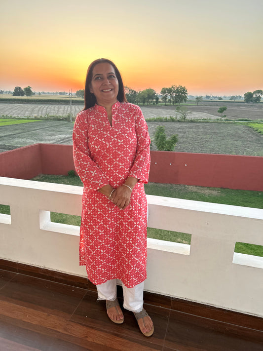 Pink Block Printed Kurta