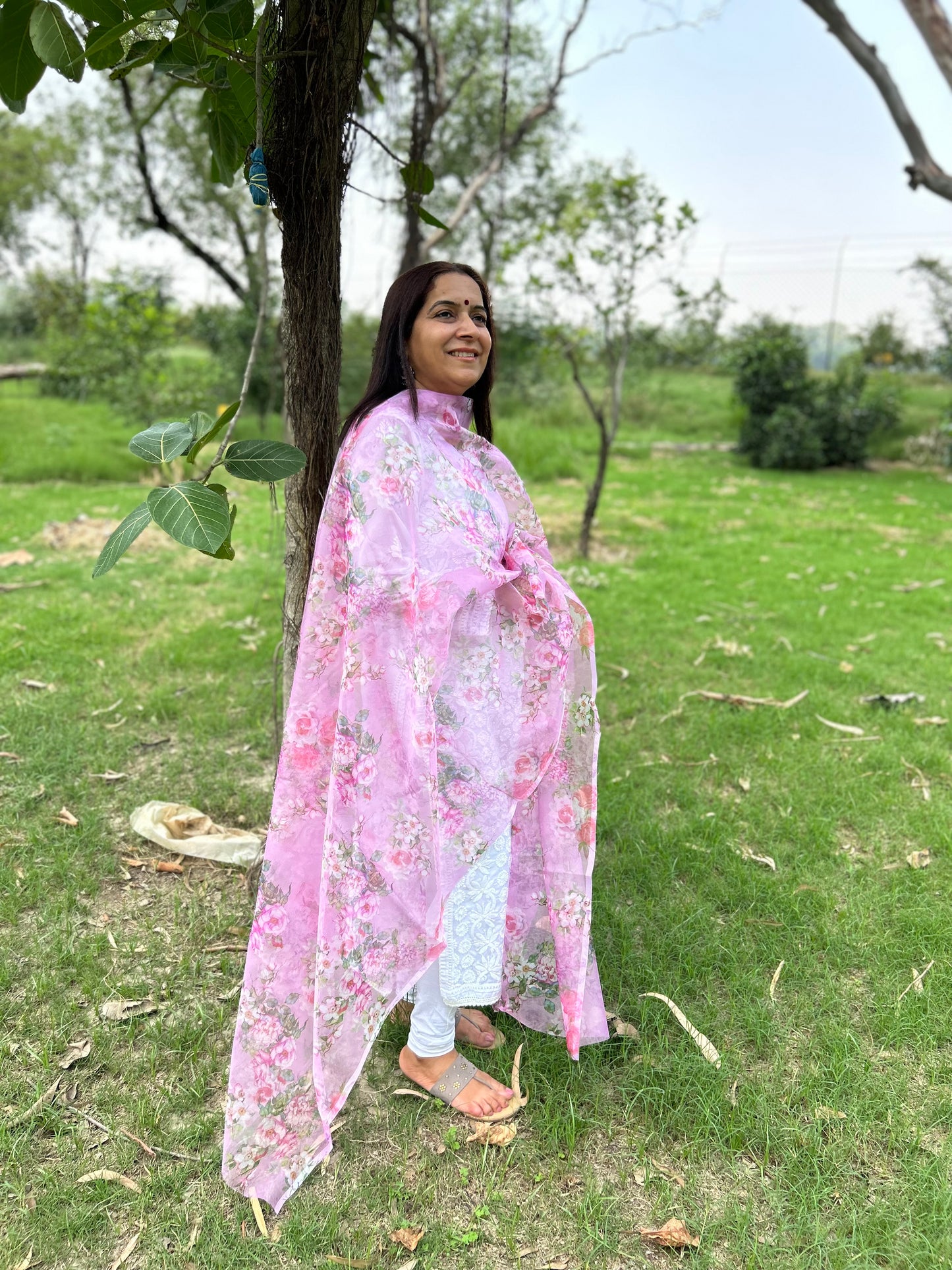 Pink Organza Digital Printed Dupatta
