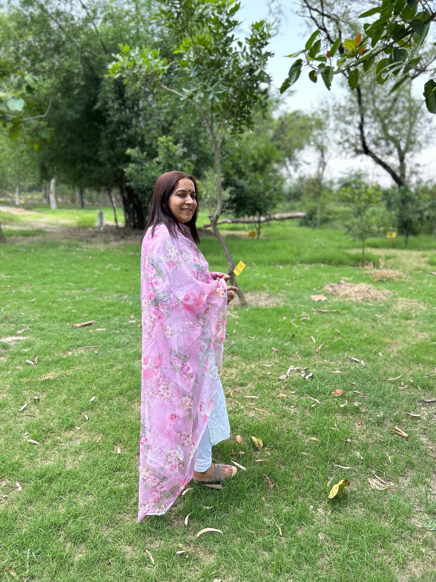 Pink Organza Digital Printed Dupatta