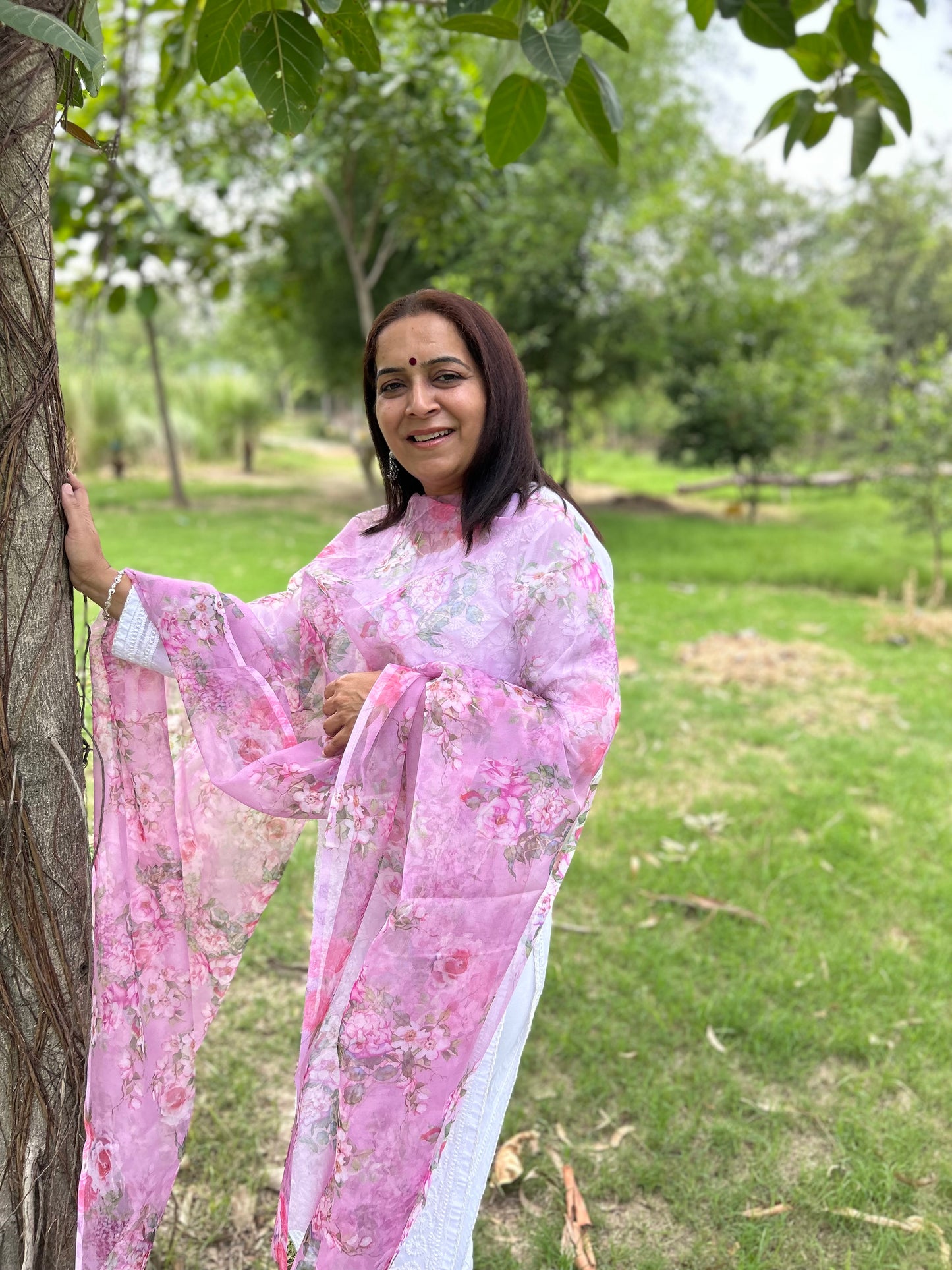 Pink Organza Digital Printed Dupatta