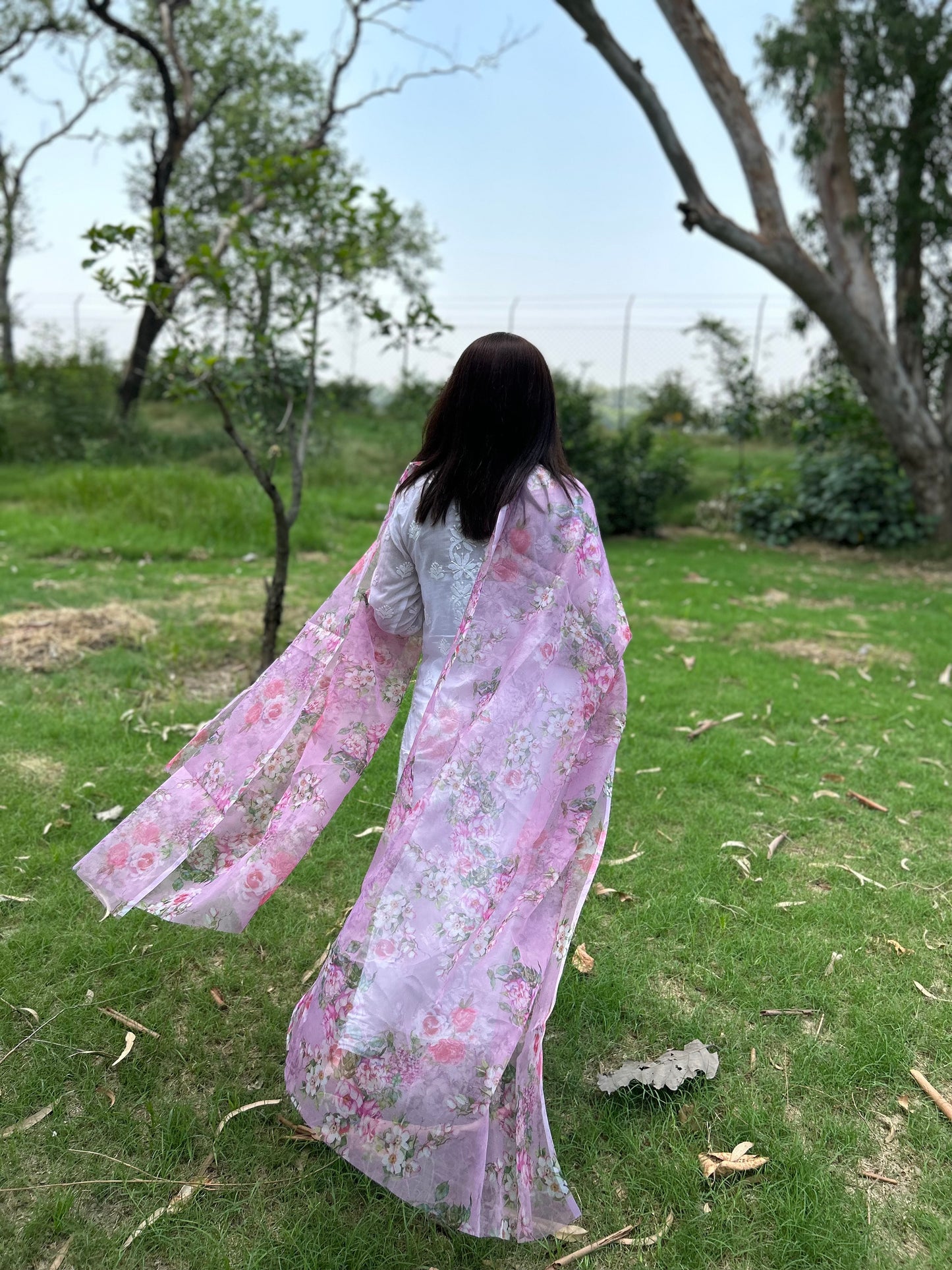 Pink Organza Digital Printed Dupatta