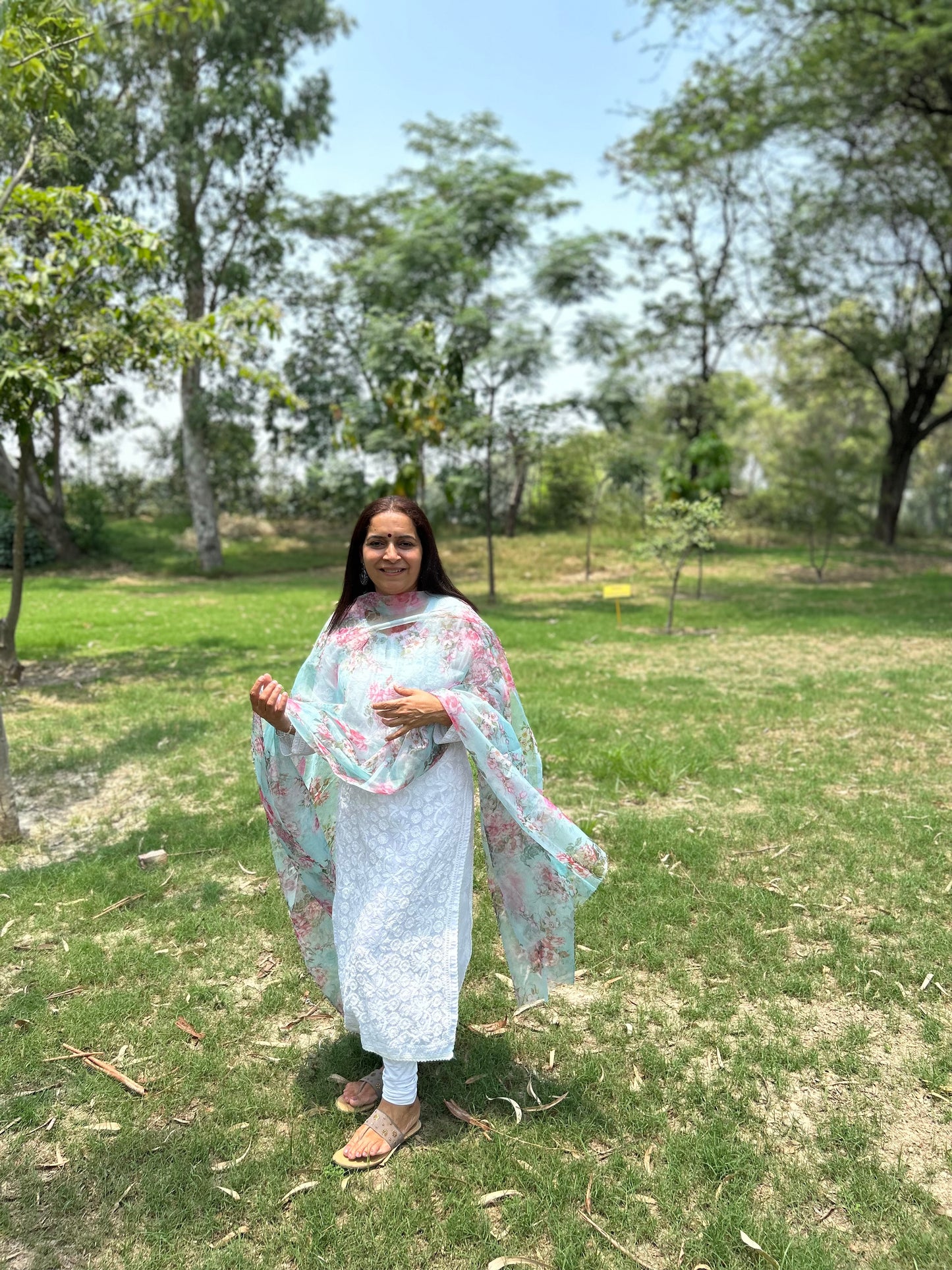 Green Digital Printed Organza Dupatta