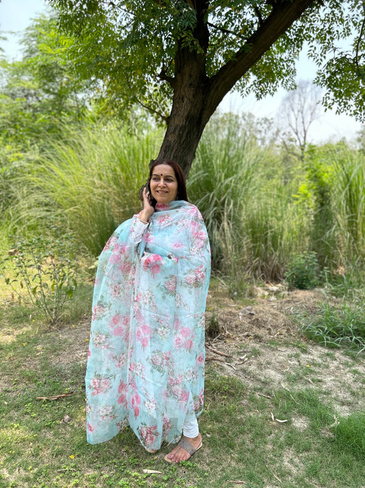 Green Digital Printed Organza Dupatta