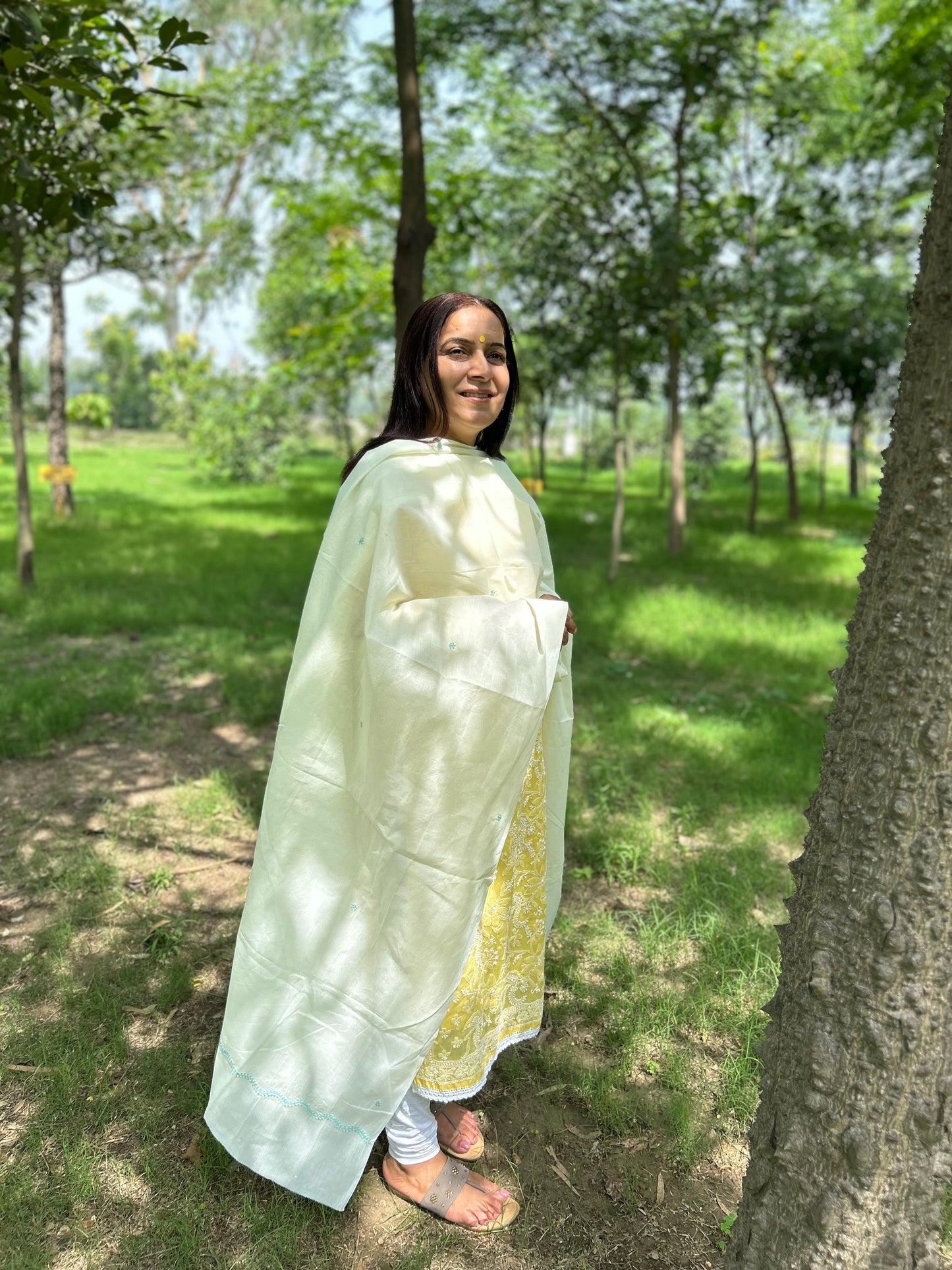 Off White Cotton Voile Chikankari Dupatta