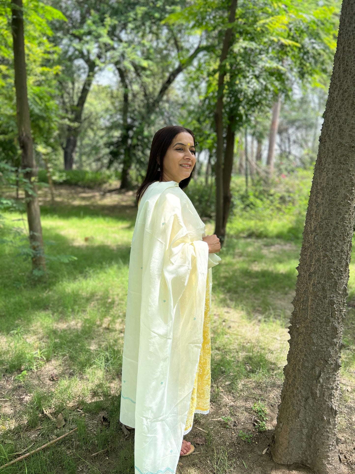 Off White Cotton Voile Chikankari Dupatta
