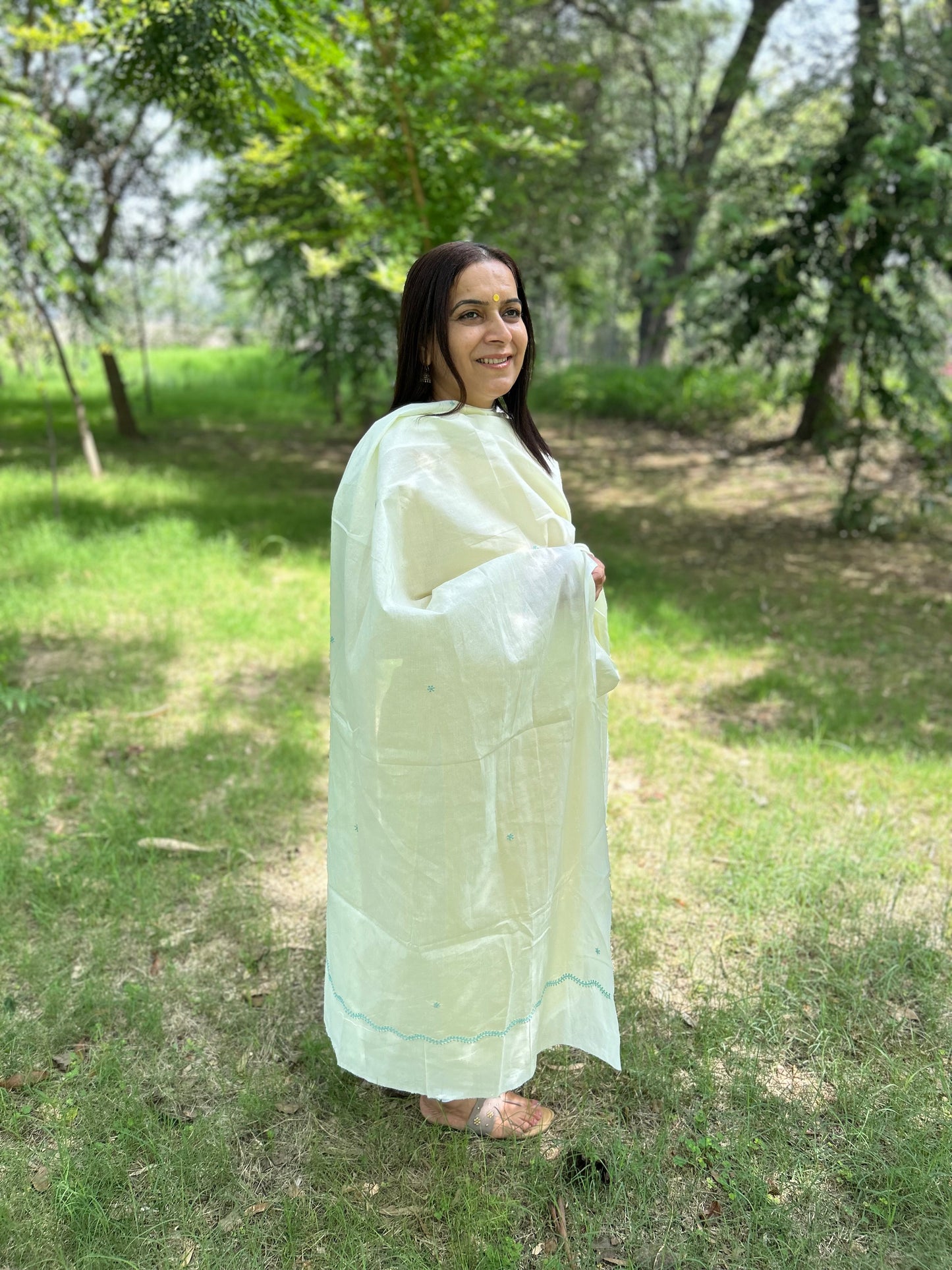 Off White Cotton Voile Chikankari Dupatta