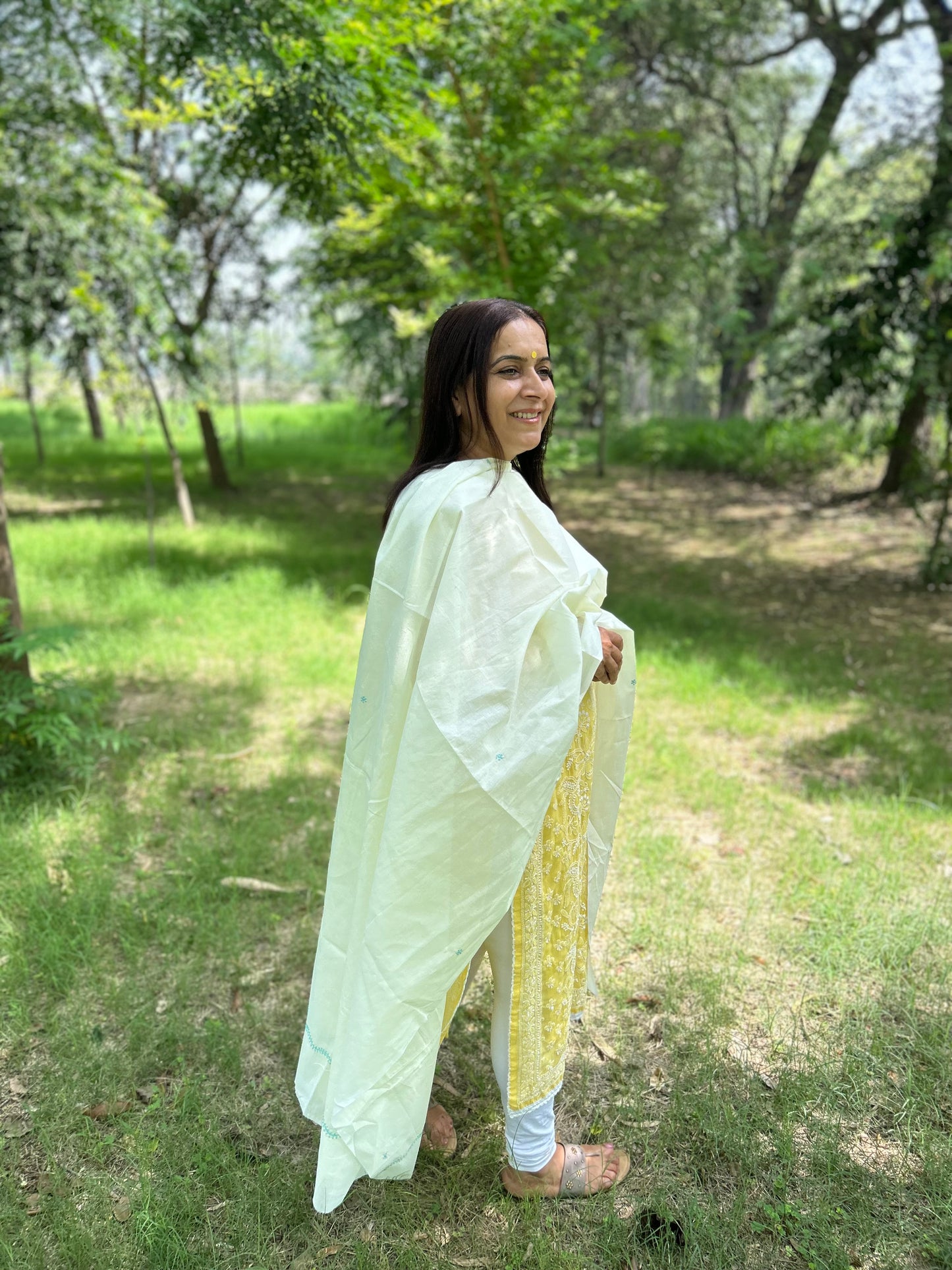Off White Cotton Voile Chikankari Dupatta