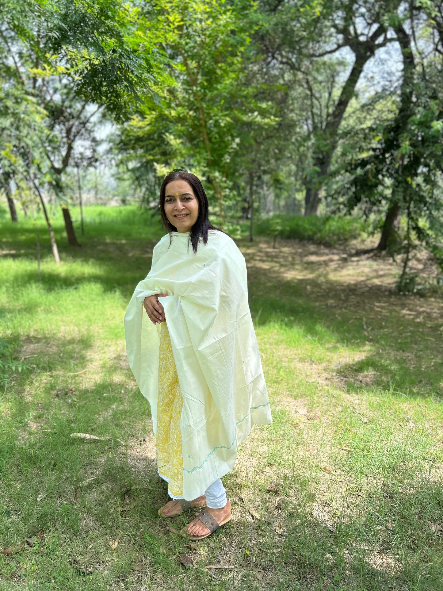 Off White Cotton Voile Chikankari Dupatta