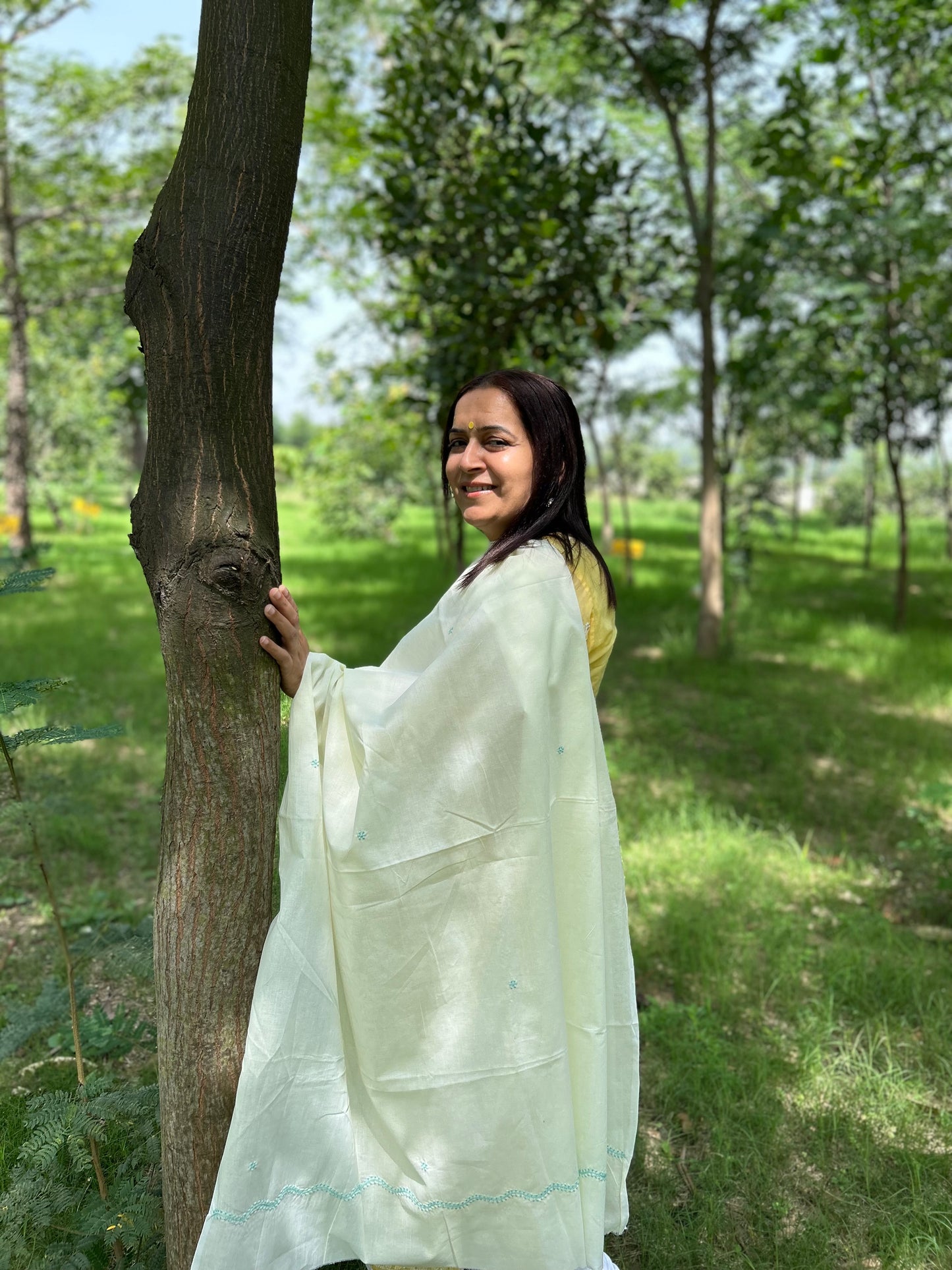 Off White Cotton Voile Chikankari Dupatta