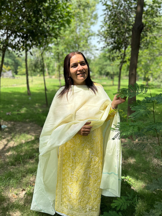 Off White Cotton Voile Chikankari Dupatta