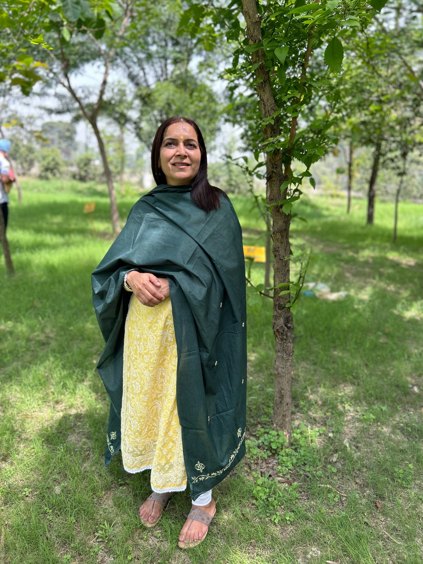 Green Cotton Voile Chikankari Dupatta
