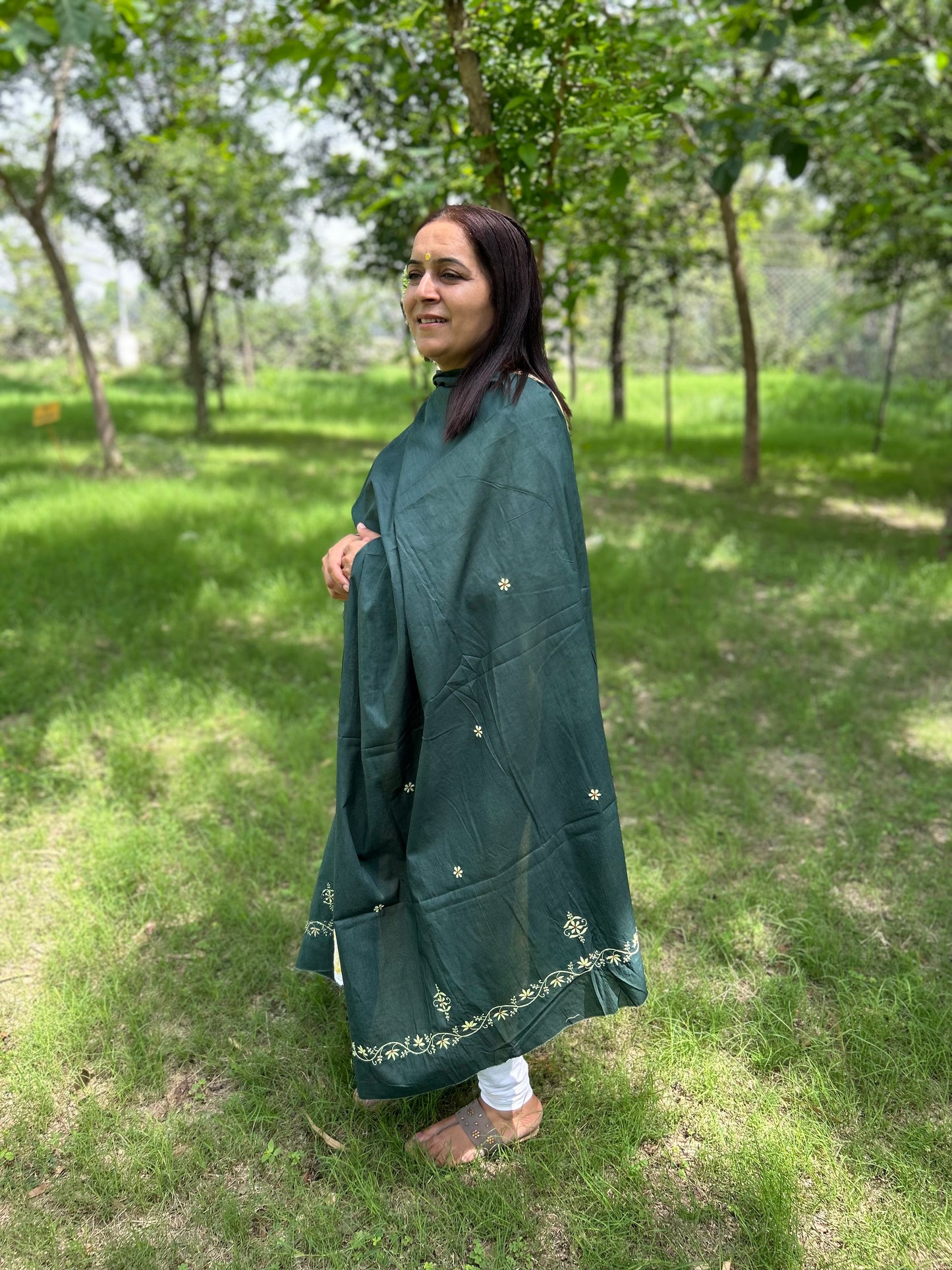 Green Cotton Voile Chikankari Dupatta