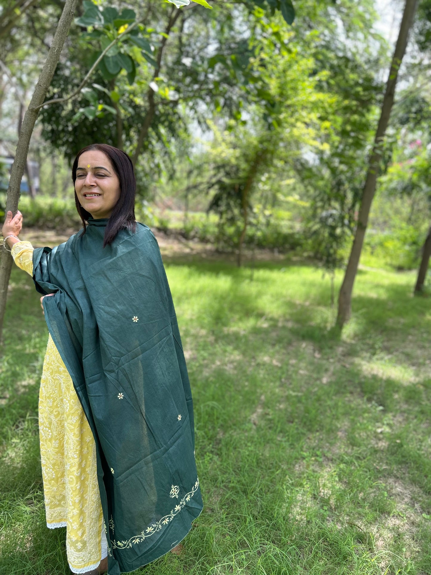 Green Cotton Voile Chikankari Dupatta