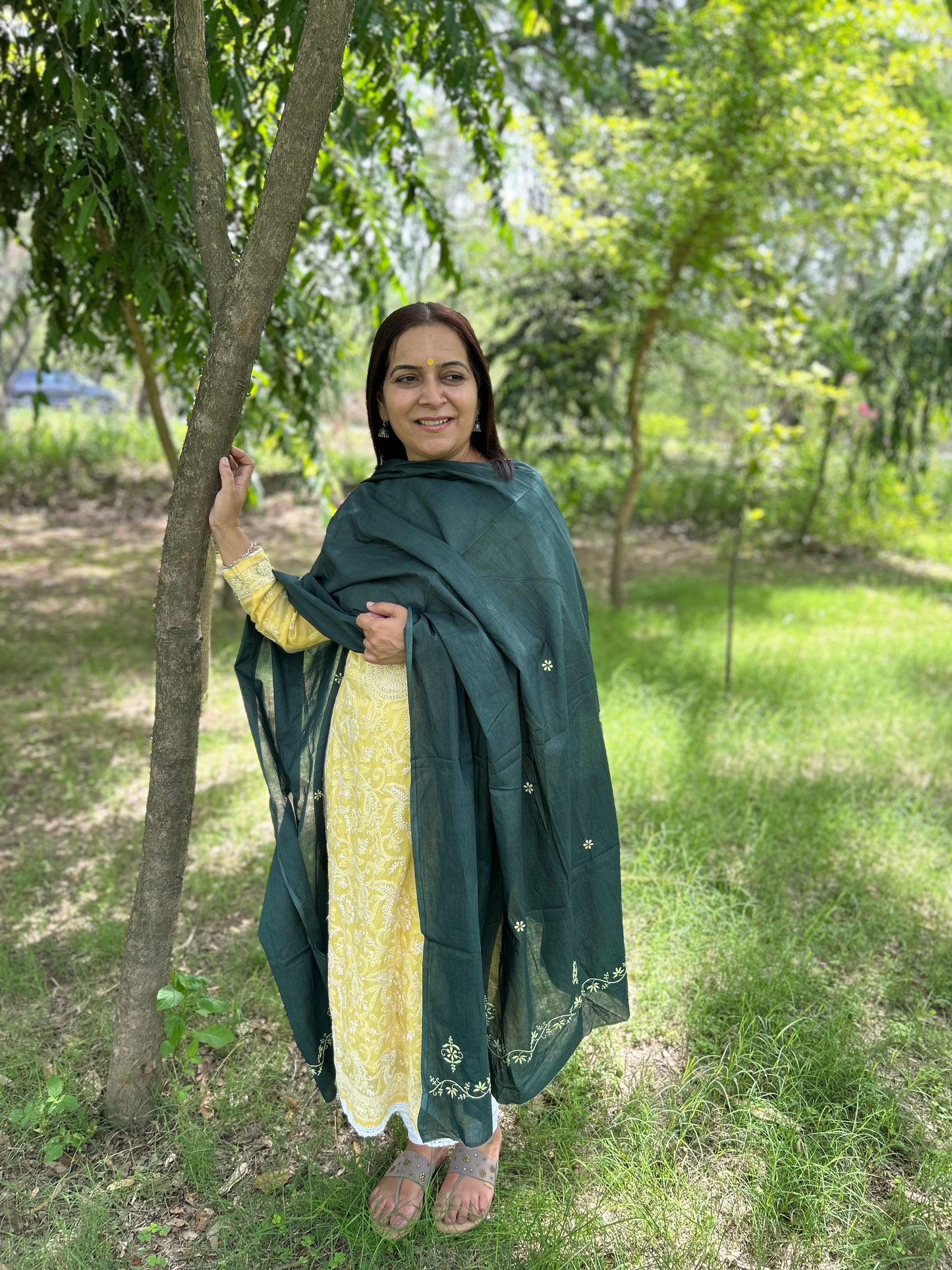 Green Cotton Voile Chikankari Dupatta
