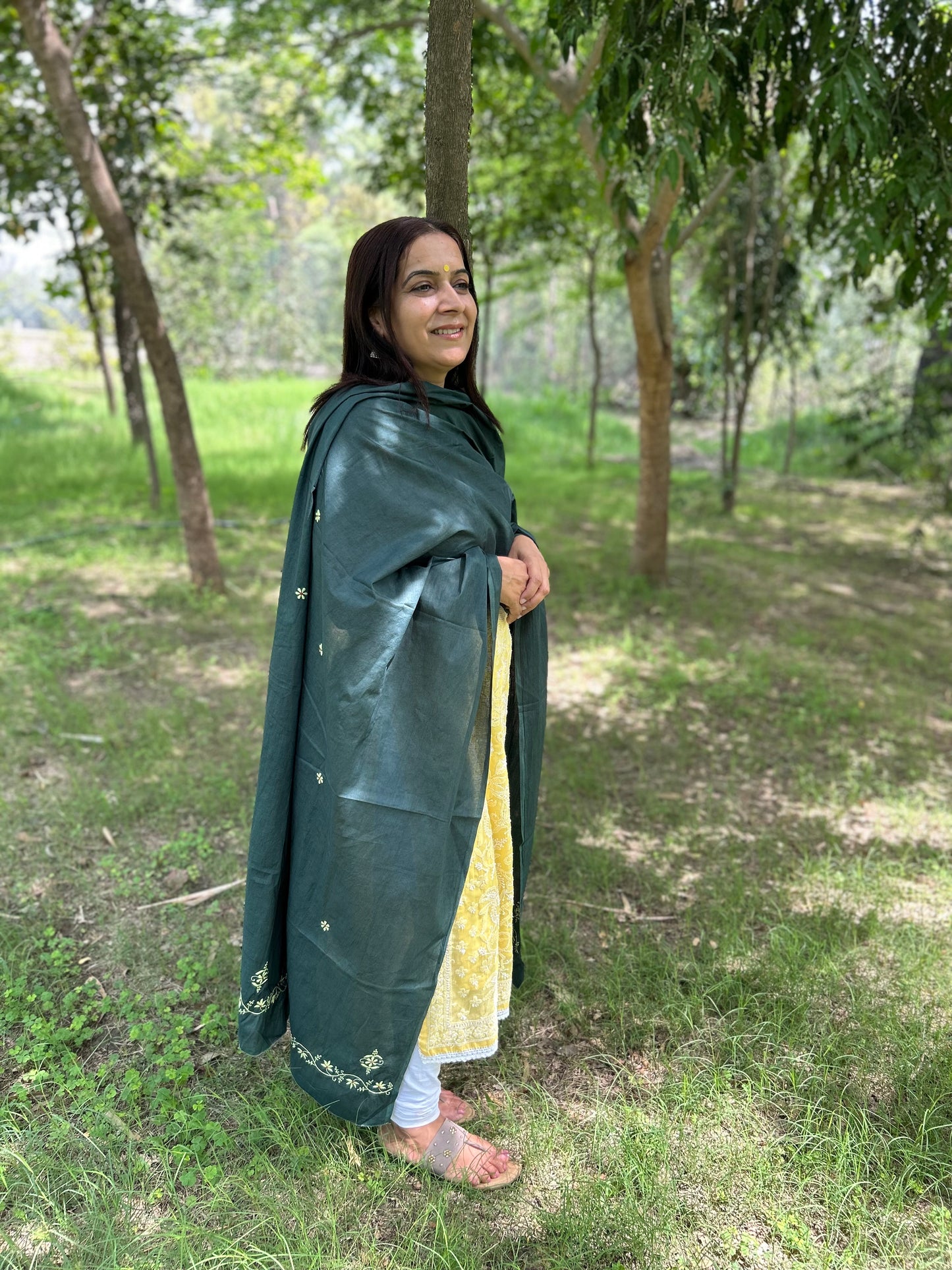 Green Cotton Voile Chikankari Dupatta