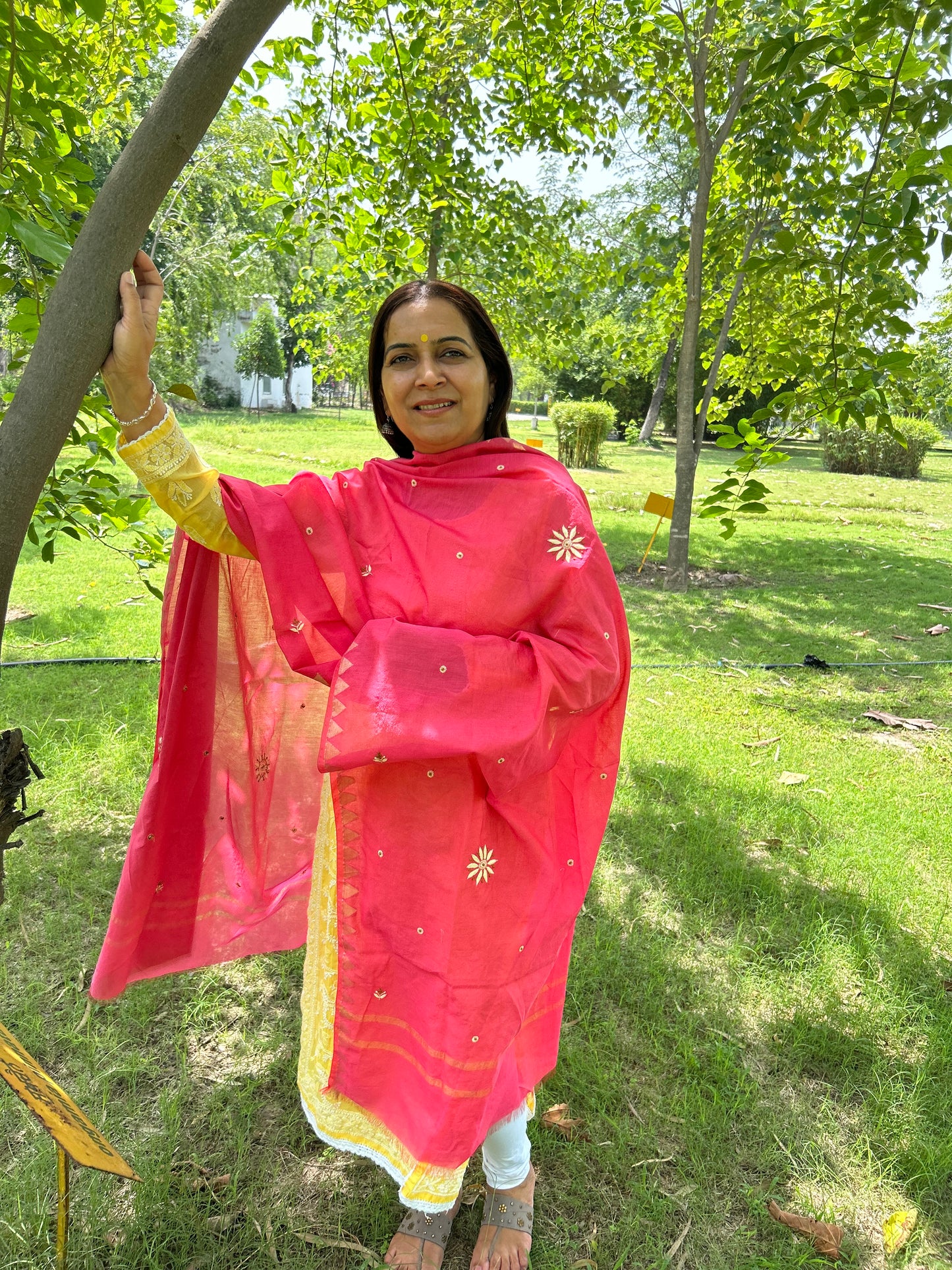 Pink Chanderi Chikankari Dupatta