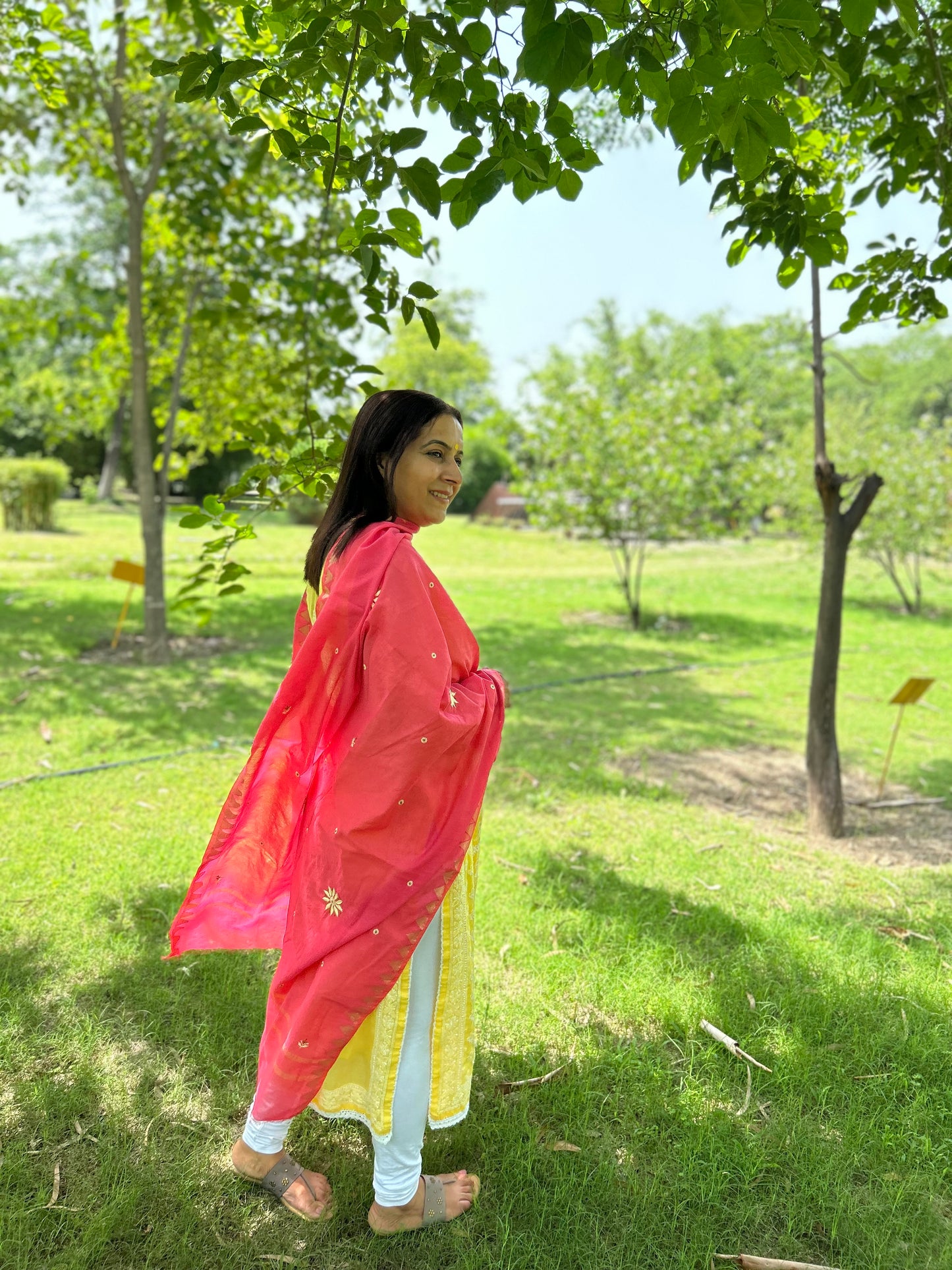 Pink Chanderi Chikankari Dupatta