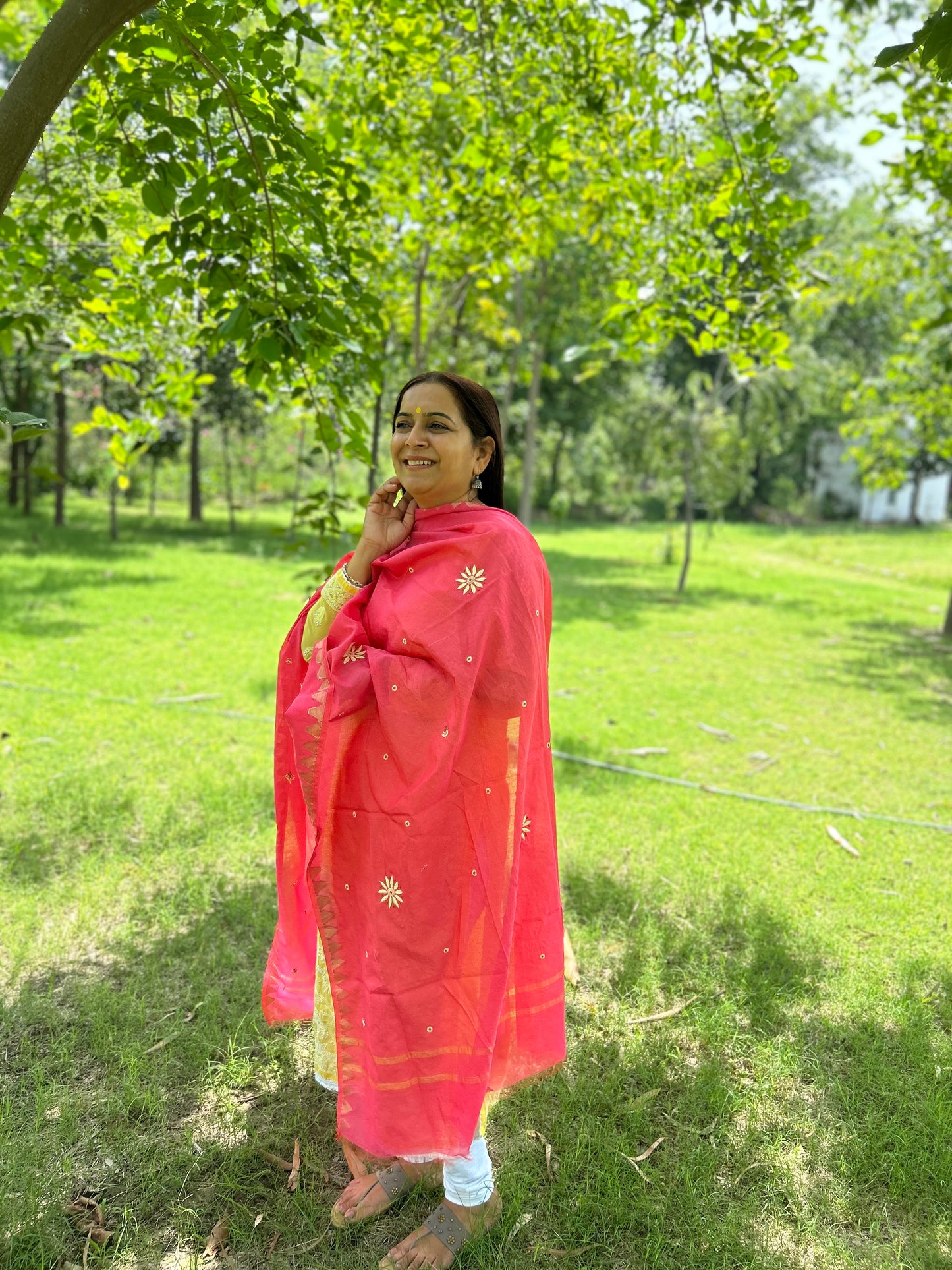 Pink Chanderi Chikankari Dupatta