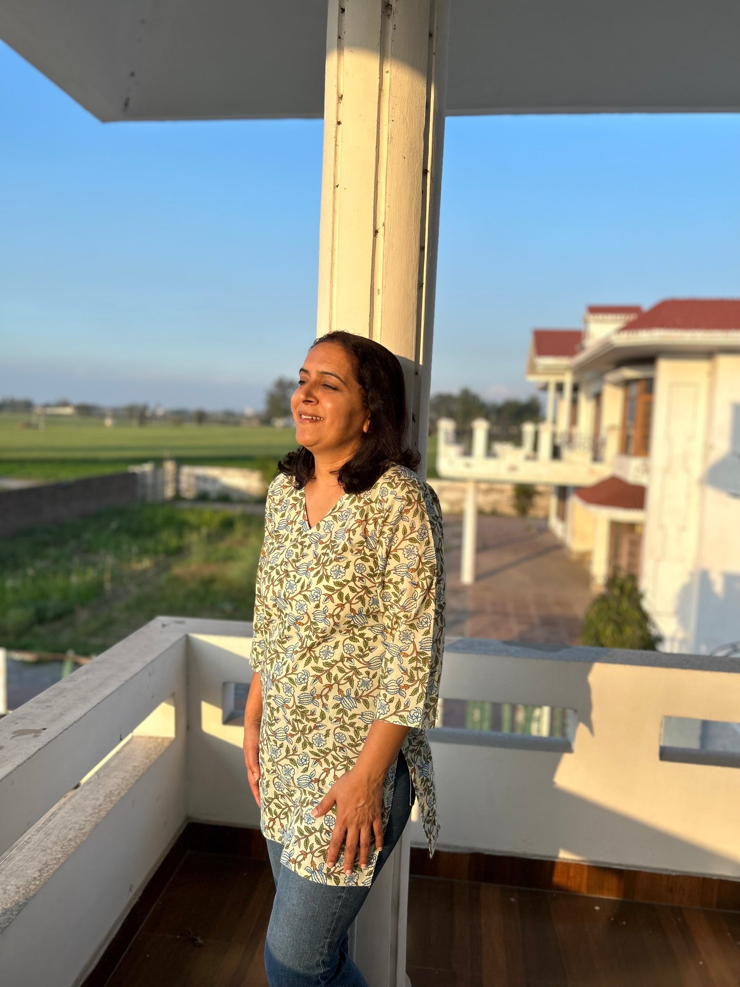Green  Cotton Block Printed Kurti