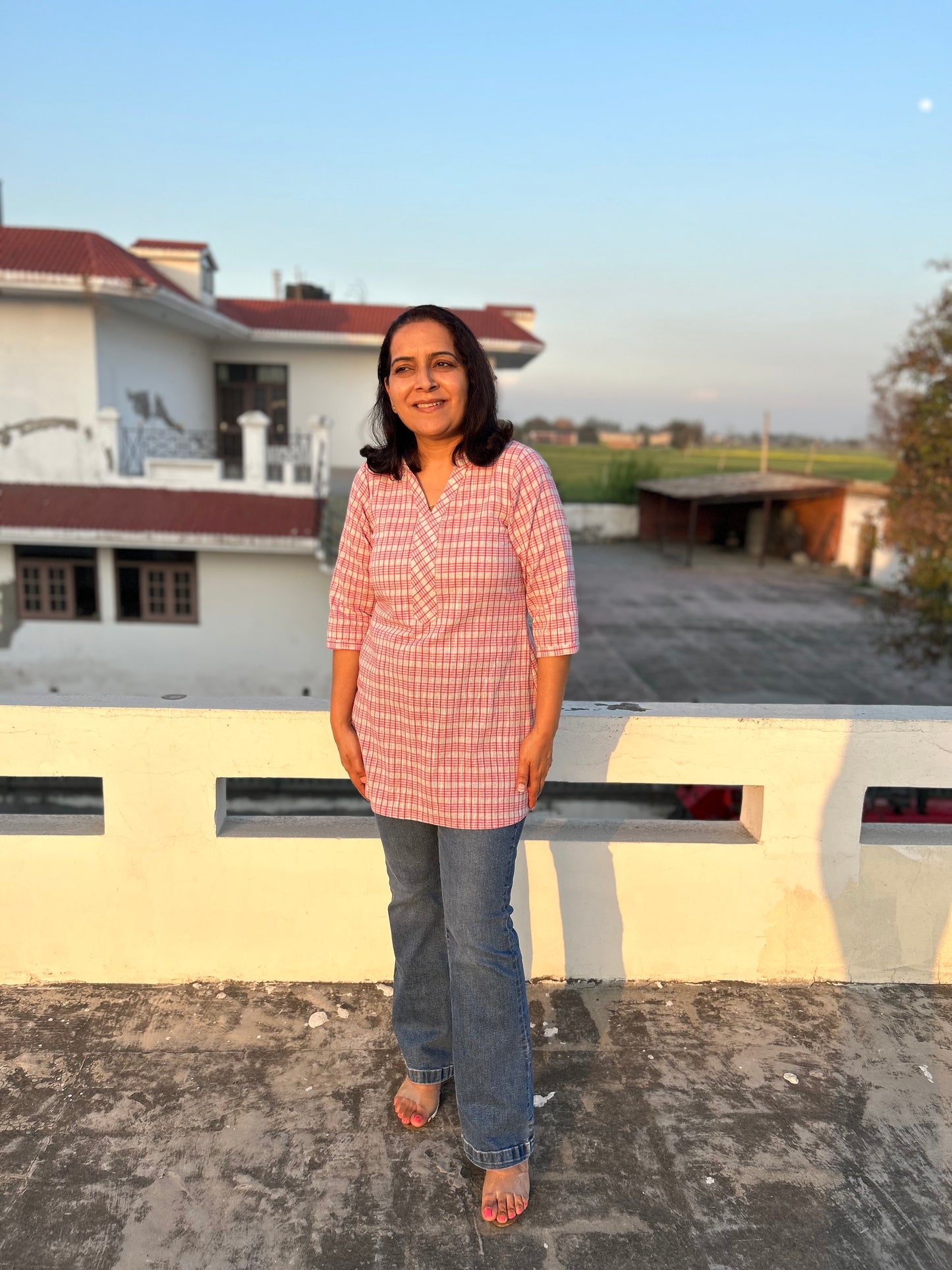 Pink Cotton Khadi Kurti
