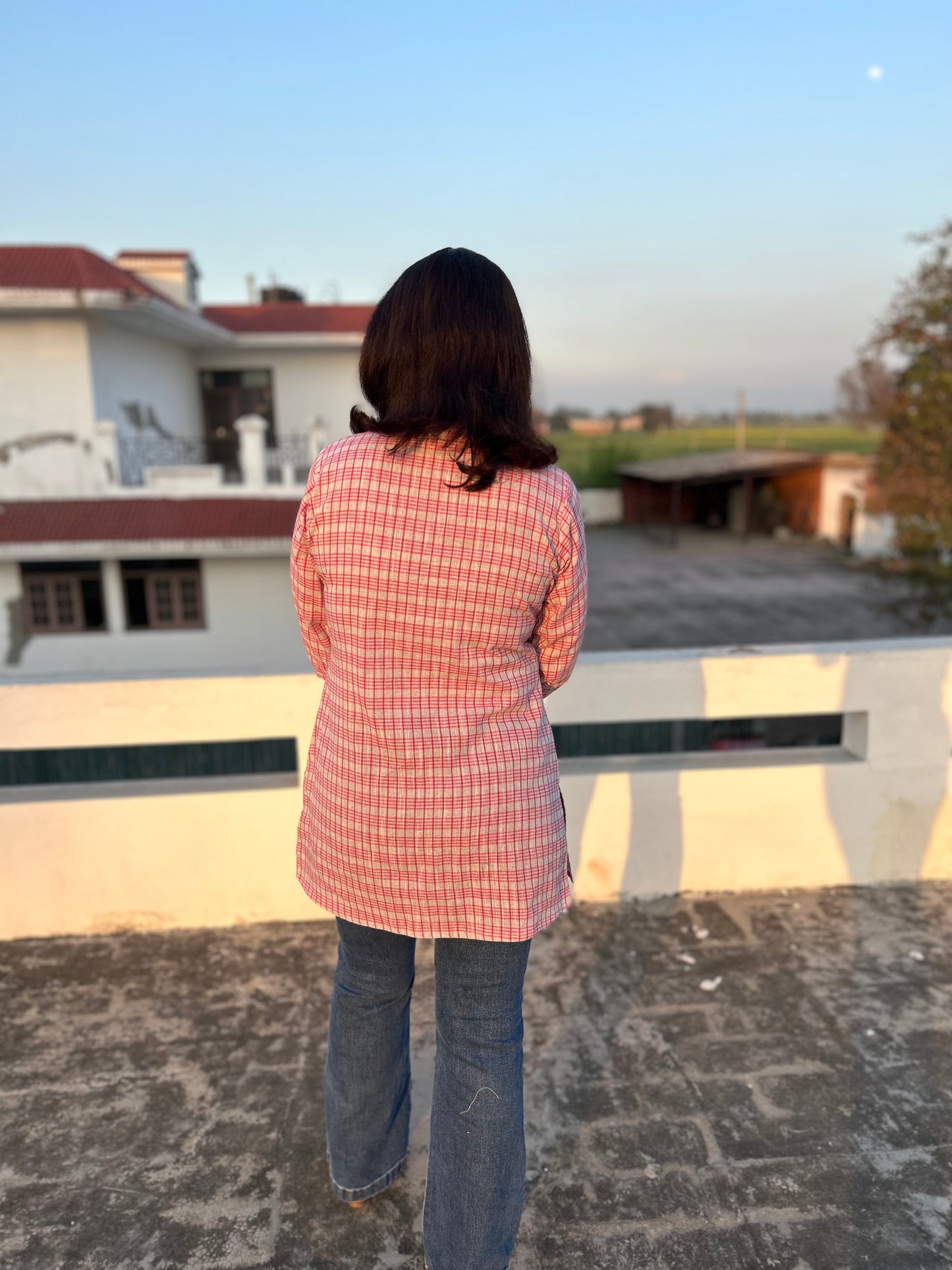 Pink Cotton Khadi Kurti