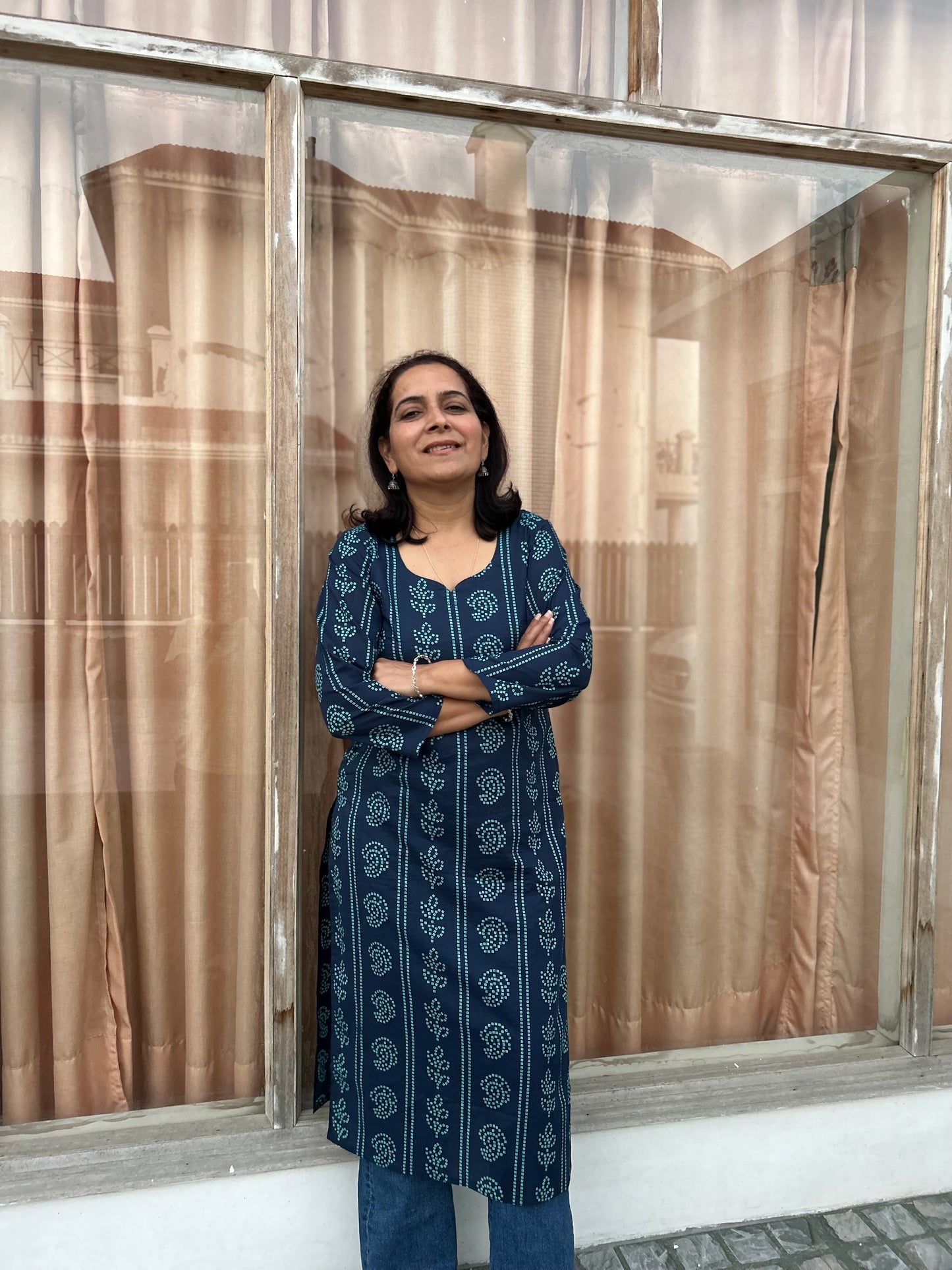 Blue Cotton Dabu Print Kurta
