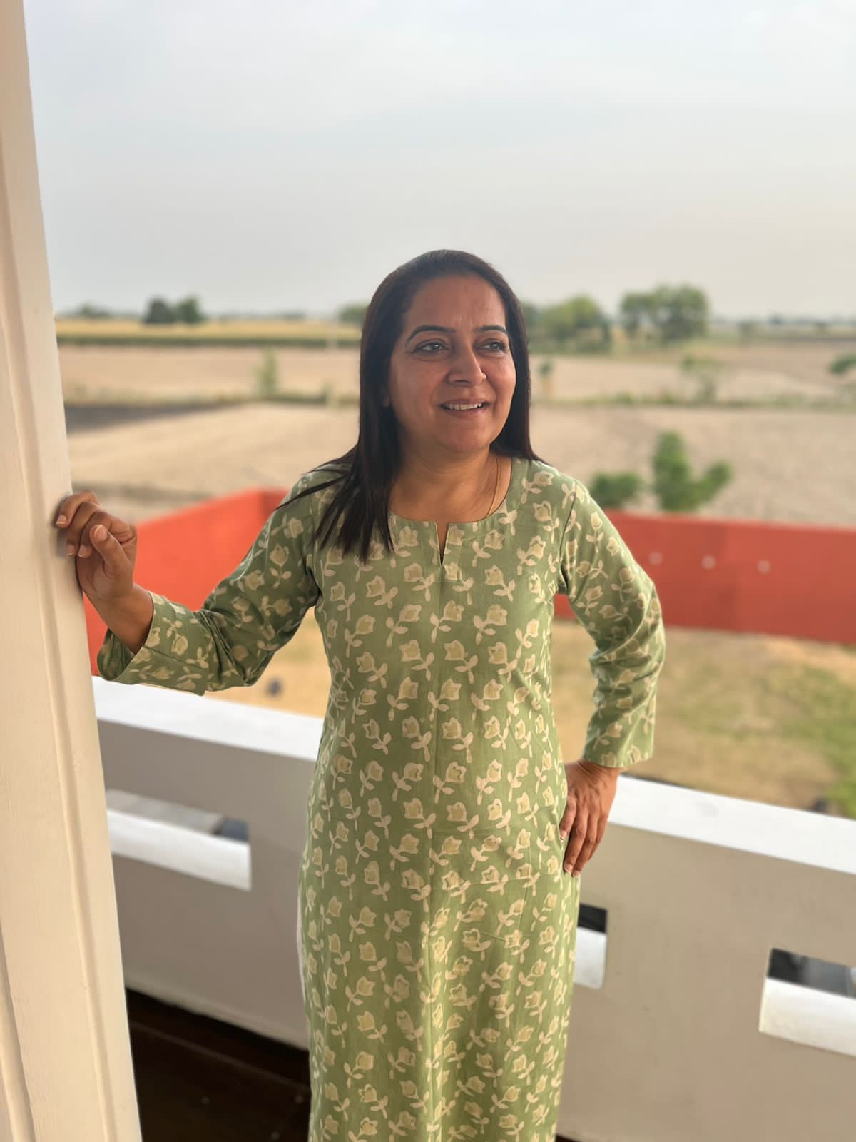Green Cotton Hand Block Printed Knee Length Kurta