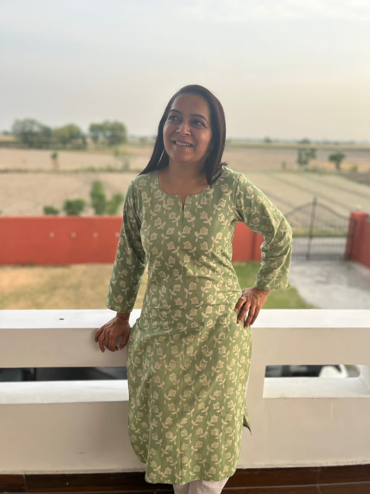 Green Cotton Hand Block Printed Knee Length Kurta