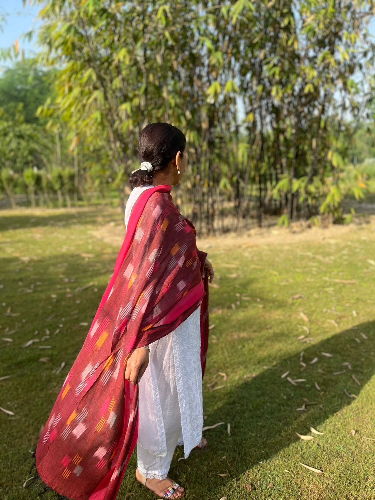 Red Handwoven Ikat Dupatta